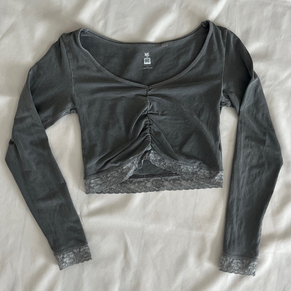 Me to We Charcoal Lace Trim Blouse